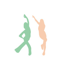 Dancing people color silhouette