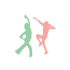 Dancing people color silhouette