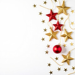 A white background with a red star and a gold star