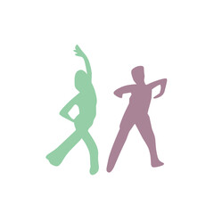 Dancing people color silhouette
