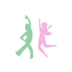 Dancing people color silhouette