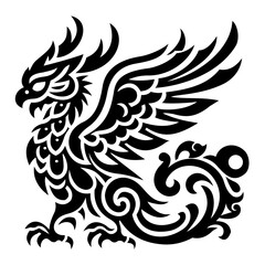 Fototapeta premium Bird dragon tattoo black white olw vector inspired 