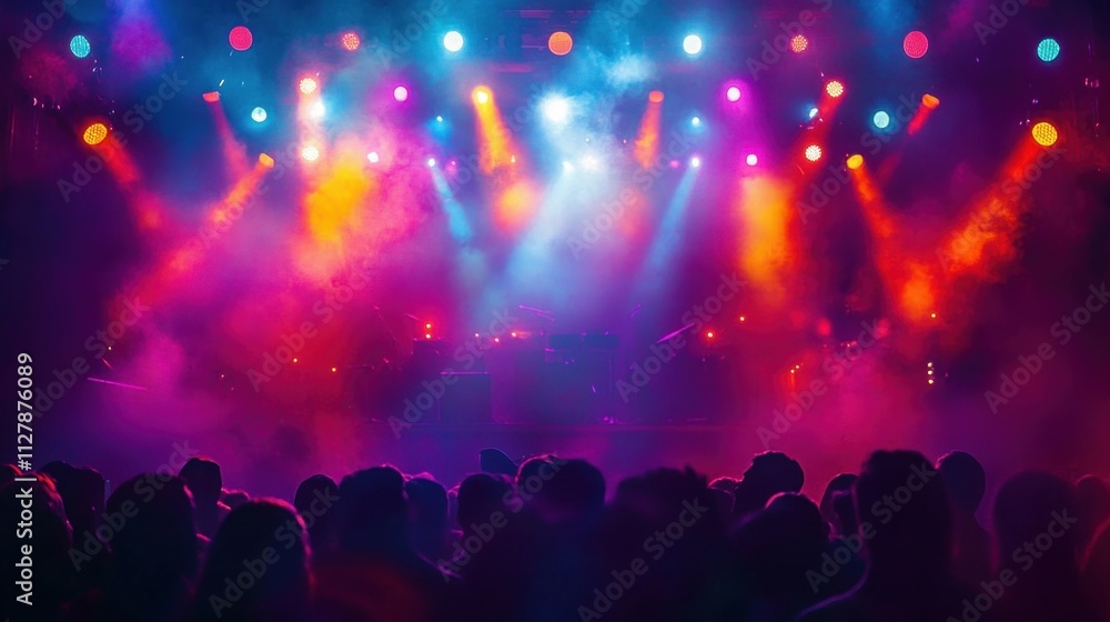 Aufkleber concert scene with dynamic neon lighting effects and bokeh atmosphere
