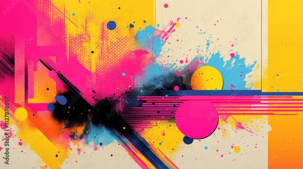 Leinwandbilder vibrant abstract composition with dynamic geometric shapes and smooth curves in modern pop art