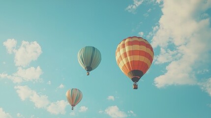 Fototapeta premium Colorful Hot Air Balloons Floating in a Clear Blue Sky