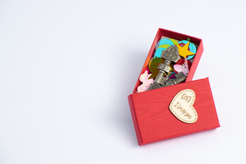 Close-up of a Valentine's Day box with the words 