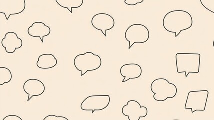 Elegant line icons of speech clouds with minimal strokes and rounded corners, displayed on a soft beige background