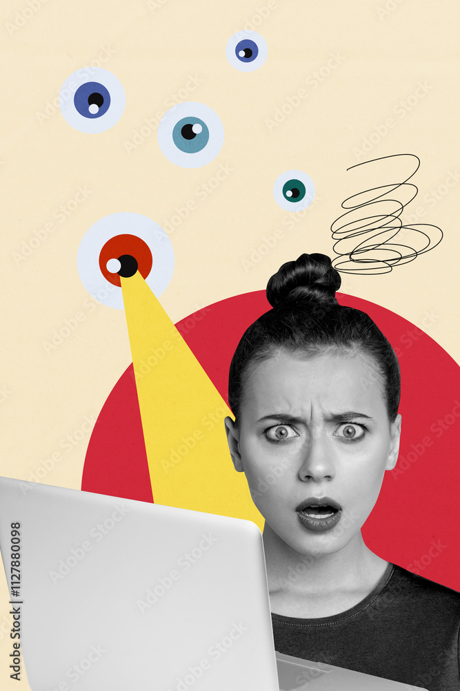 Aufkleber template poster trend artwork 3d collage of eye hacker web server eye online technology computer net
