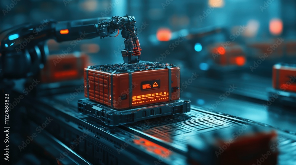 Aufkleber Advanced Robotic Arm Operating in High-Tech Warehouse Environment for Automated Package Handling and Inventory Management in Futuristic Industrial Setting