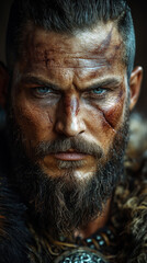 Obraz premium Epic Viking Warriors in Battle Gear, Fierce Viking Soldiers Ready for Combat, Historical Viking Warrior Portraits