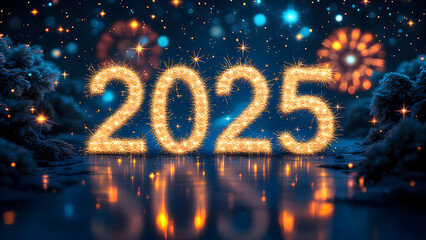 2025 new year 3d text on futuristic technology background.