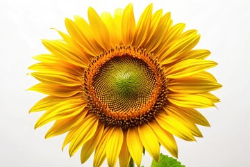 Obraz premium Close-up view: a single, isolated sunflower bursts with vibrant yellow against a clean white background; stunning floral macro photography.