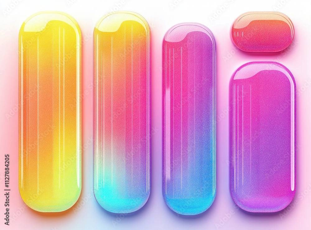 Poster Colorful Gradient Button Frame Set with Glossy Finish and Soft Pastel Lighting
