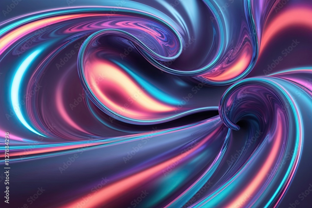 Poster iridescent neon curling wave 3d background design with sophisticated gradient for websites