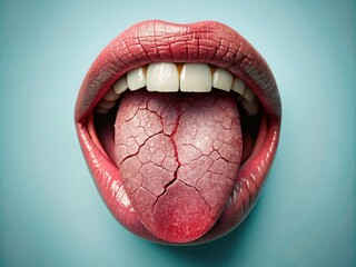 Cracked tongue, a medical illustration showing fissures, reveals a minimalist depiction of this benign oral ailment.