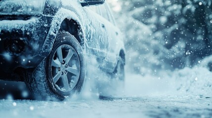 Obraz premium Snowy Scene with Vehicle Tire in Winter Wonderland Environment