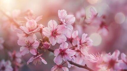 Cherry blossom Sakura in spring time with bokeh background. Copy space.