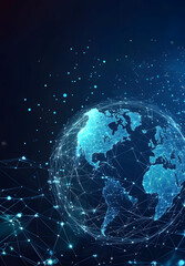 Fototapeta premium The blockchain technology futuristic hud background includes a globe and peer-to-peer blockchain polygon network. The global cryptocurrency fintech business banner concept is low polygon and arranged