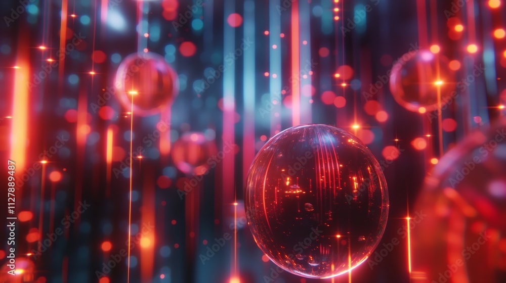 Poster abstract 3d business data visualization of profit and loss trends with animated spheres and glowing 