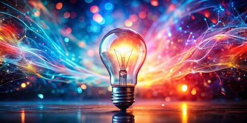 Illuminated Ideas A Glowing Lightbulb Against a Vibrant, Energetic Background