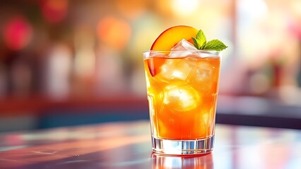 Refreshing peach cocktail served with mint garnish in a stylish glass, perfect for summer enjoyment.
