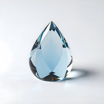 Stunning tear drop shaped crystal reflecting light and colorful patterns on a soft white surface, photography of still life concept.