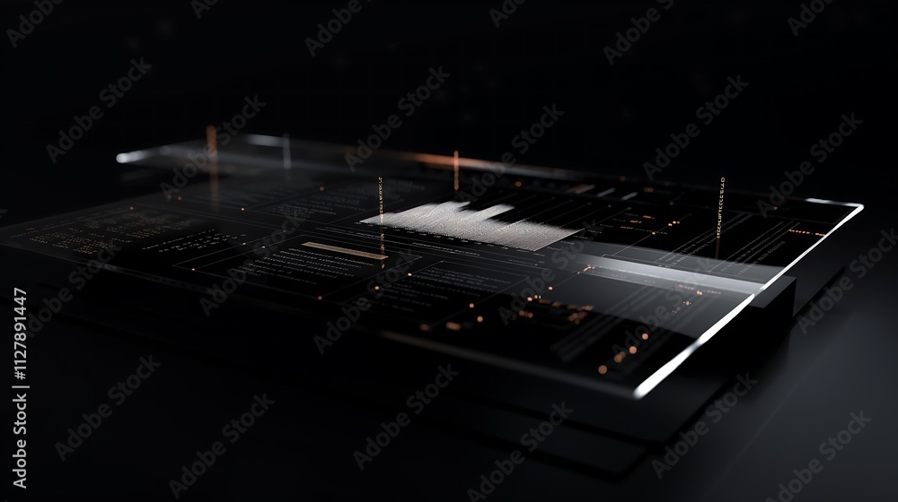 Poster interactive 3d data visualization of revenue and profit margins, with floating bars and numerical da