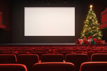 Obraz premium Empty Theater with Christmas Tree and Blank Screen