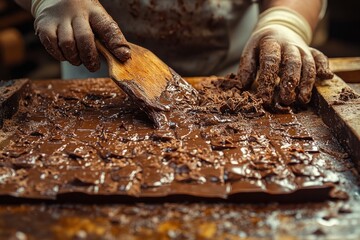 Handmade Chocolate Delights with Wooden Scraper