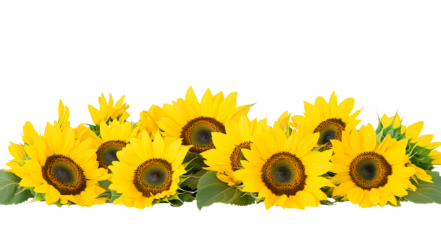 Yellow sunflowers in a border arrangement isolated on white or transparent background - Powered by Adobe