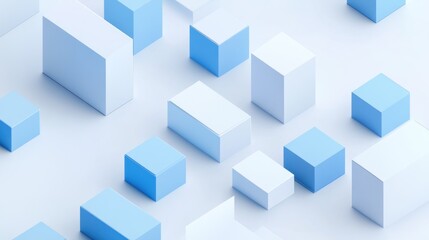 Fototapeta premium Abstract 3D rendering of light blue and white cubes on white background.