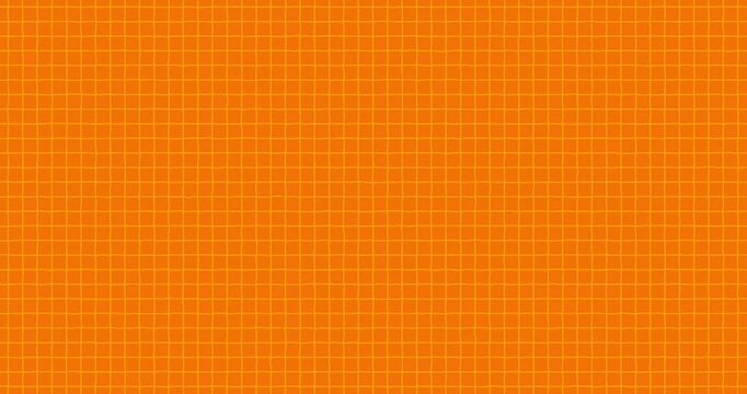 Exercise book grid small smooth animated yellow on orange. Crazy doodle grunge pulsing stop motion cartoon animation blank color pattern good for titles, intro, school, background, etc...
