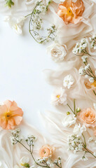 A beautiful arrangement of delicate flowers on a soft white background, showcasing nature's elegance and charm.