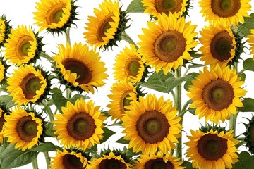 Fototapeta premium Bright Yellow Sunflowers on White Background Creating a Joyful Summer Atmosphere