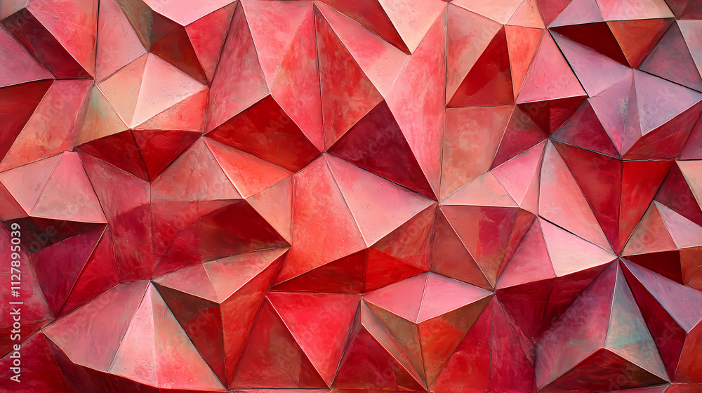 Wall mural geometric abstract pattern composed of various shades of red triangles and polygons. three-dimension
