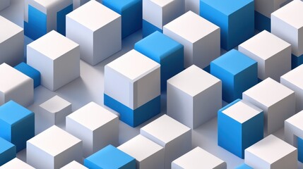 Naklejka premium Abstract 3D rendering of white and blue cubes.