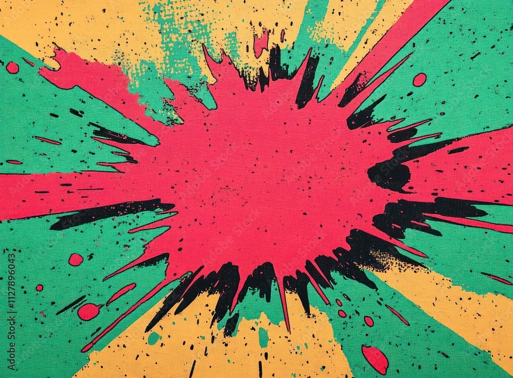 Poster Dynamic Explosion Effect in Vibrant Pop Art Style with Bold Colors and Radial Lines