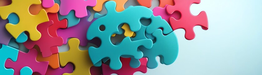 Obraz premium 3D colorful puzzle pieces assembling into a brain shape