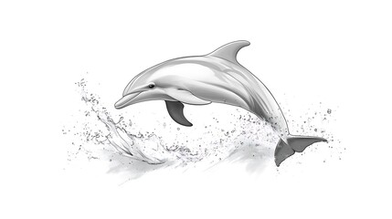 Fototapeta premium A clean white-style image of A photorealistic image of a dolphin jumping out of the water. 