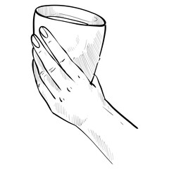 hand holding glass handdrawn illustration