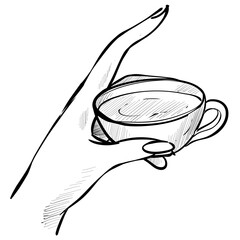 hand holding glass handdrawn illustration