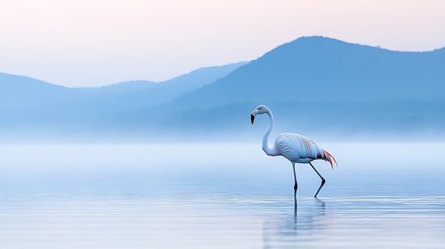 A clean white-style image of A photorealistic image of a flamingo standing in a lake. 