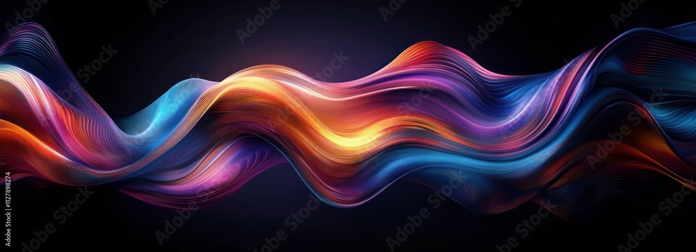 Poster abstract vibrant background with fluid waves and glossy finish in deep shadows and bright highlights