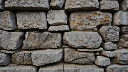 Fototapeta premium Old ancient gray stone wall close up. Background texture for backdrops or mapping