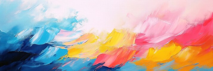 Vibrant Abstract Oil Painting on Canvas with Colorful Strokes in Impressionism Style Featuring Blue Pink Yellow Textures and Dreamy Atmosphere