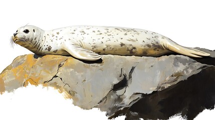 Obraz premium A clean white-style image of A photorealistic image of a seal lounging on a rock. 