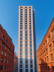 Fototapeta premium Revitalization of a Historic Brick Factory and Modern Skyscraper in Urban Landscape