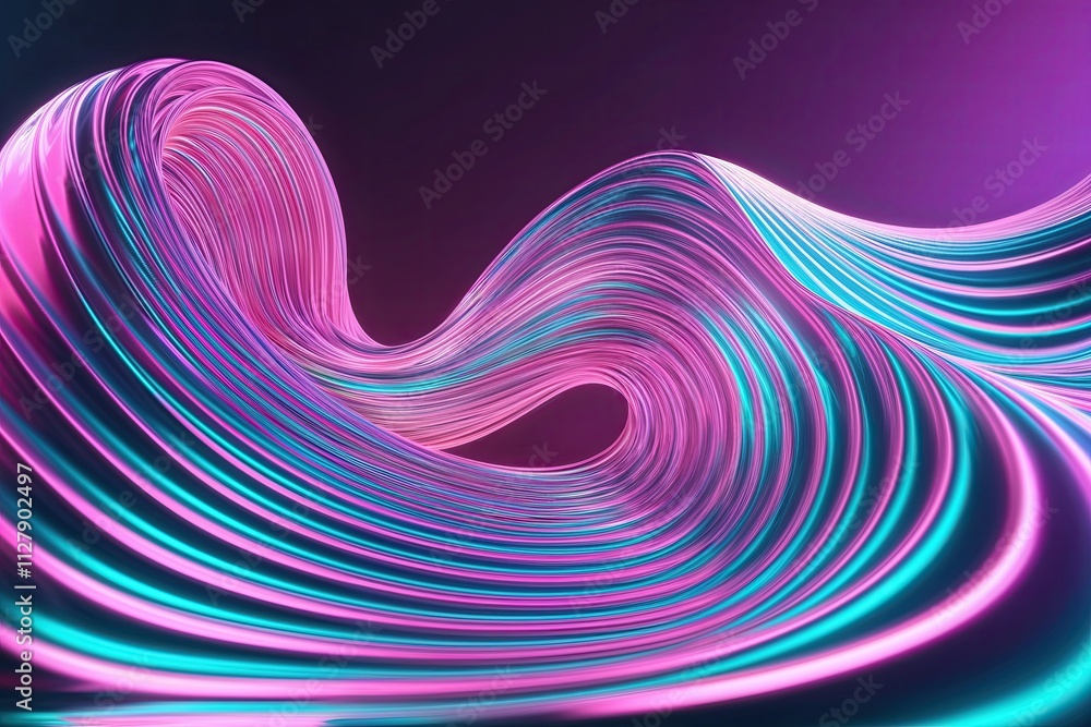 Poster dynamic iridescent neon 3d animated waves for captivating media backgrounds and digital storytelling