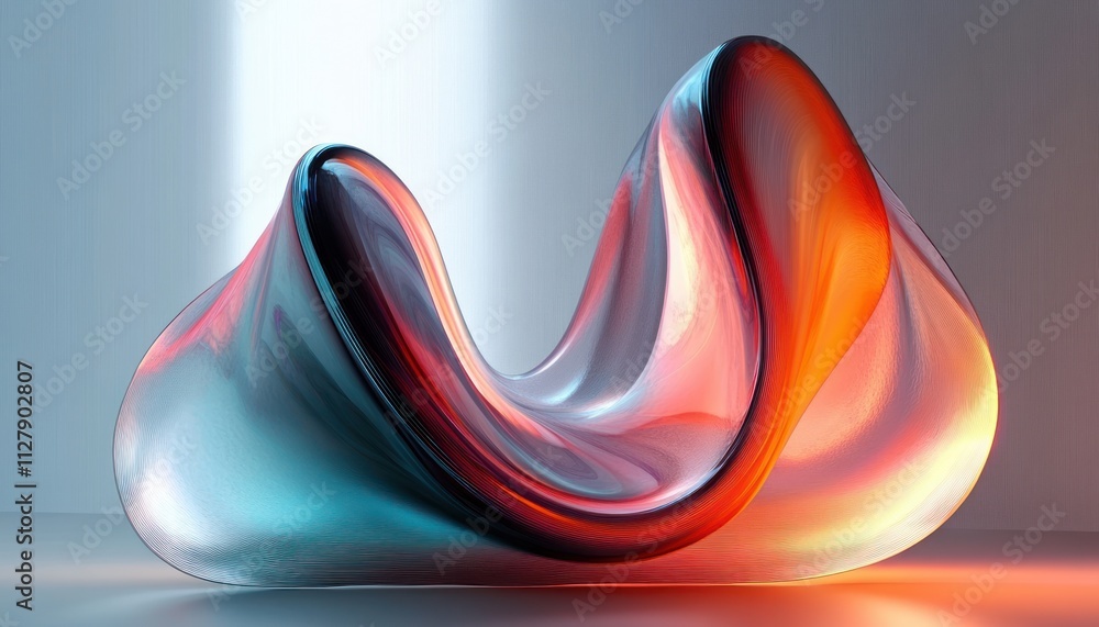 Poster abstract fluid wave design with shiny chrome metallic surface and vibrant gradient colors
