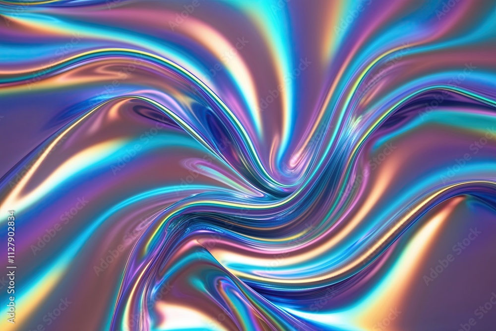 Poster vibrant three dimensional holographic gradient ripple with dynamic iridescent effect